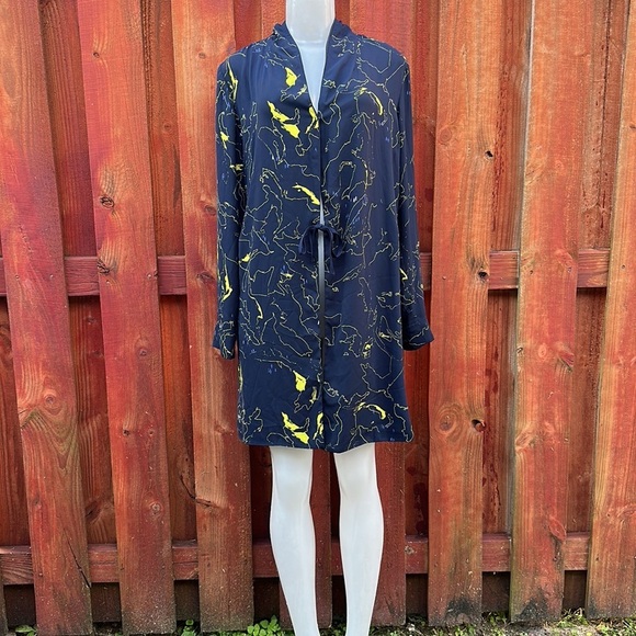 Babaton Macon Faux Wrap Dress Women Navy Blue Yellow Long Sleeve Dress Size S - Picture 4 of 9